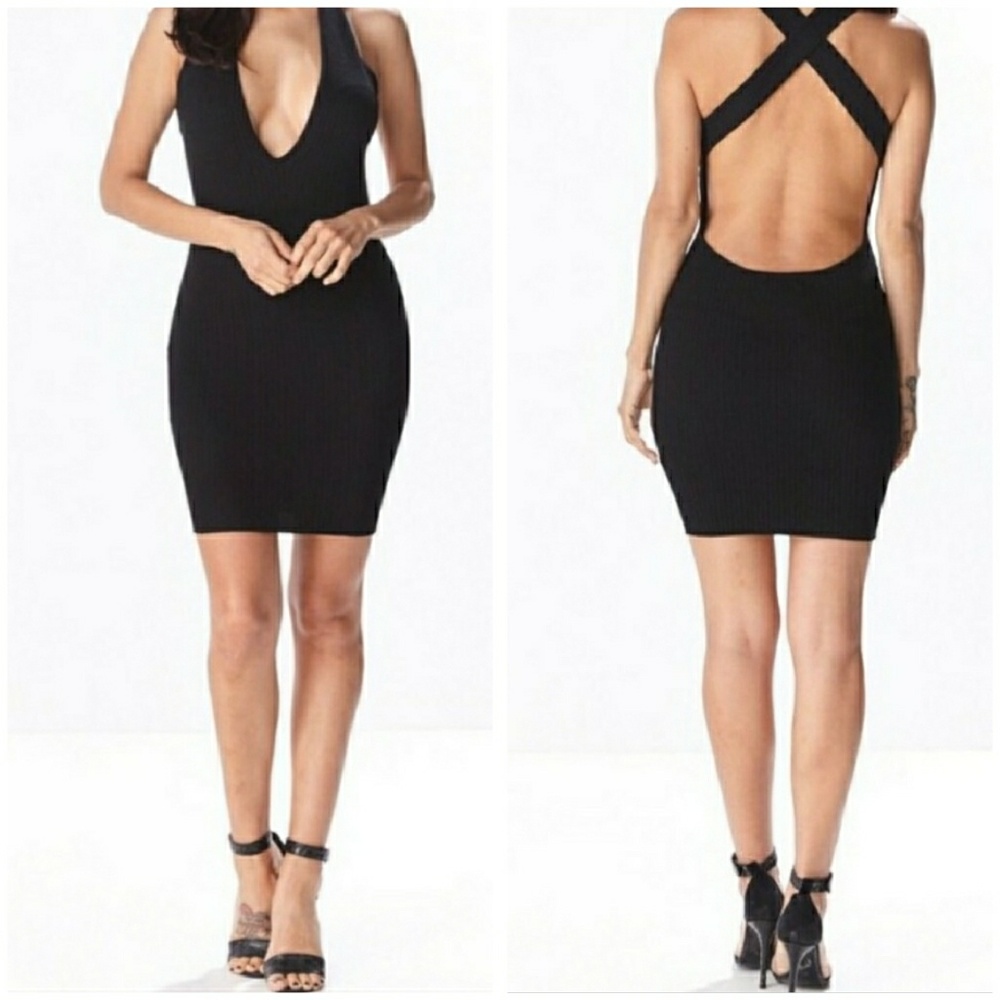Criss Cross Back Black Bodycon Mini Dress